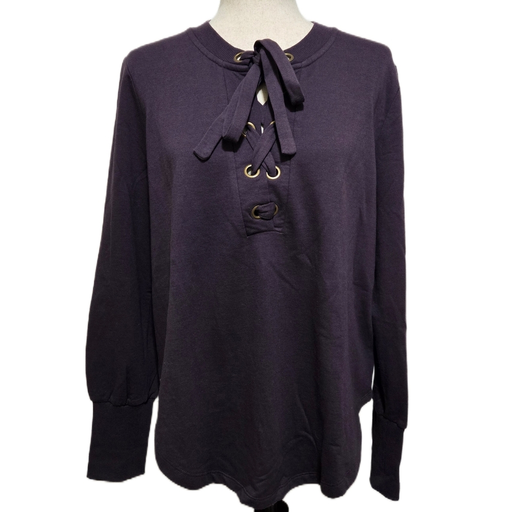 YOUNG FABULOUS & BROKE Noelle Lace-Up Sweatshirt Eggplant Purple Size Small